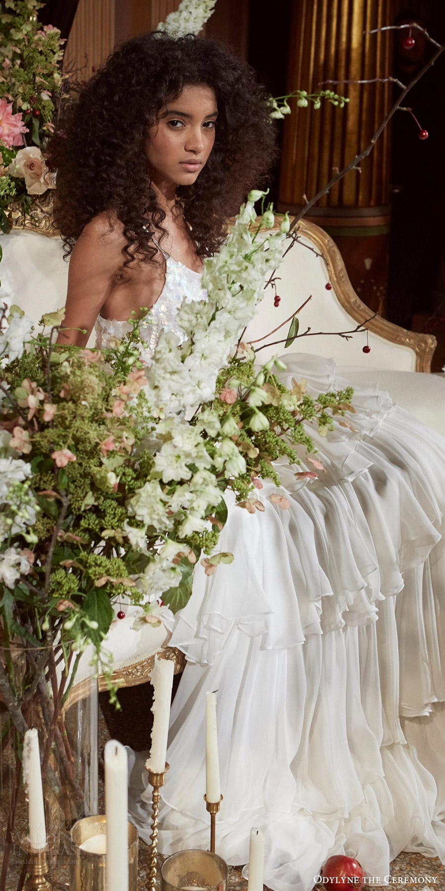 odylyne the ceremony fall 2017 bridal sleeveless spaghetti straps scroop a line wedding dress (look 8) mv tiered skirt embellished bodice odylyne the ceremony fall 2017 bridal sleeveless spaghetti straps scroop a line wedding dress (look 8) mv tiered skirt embellished bodice