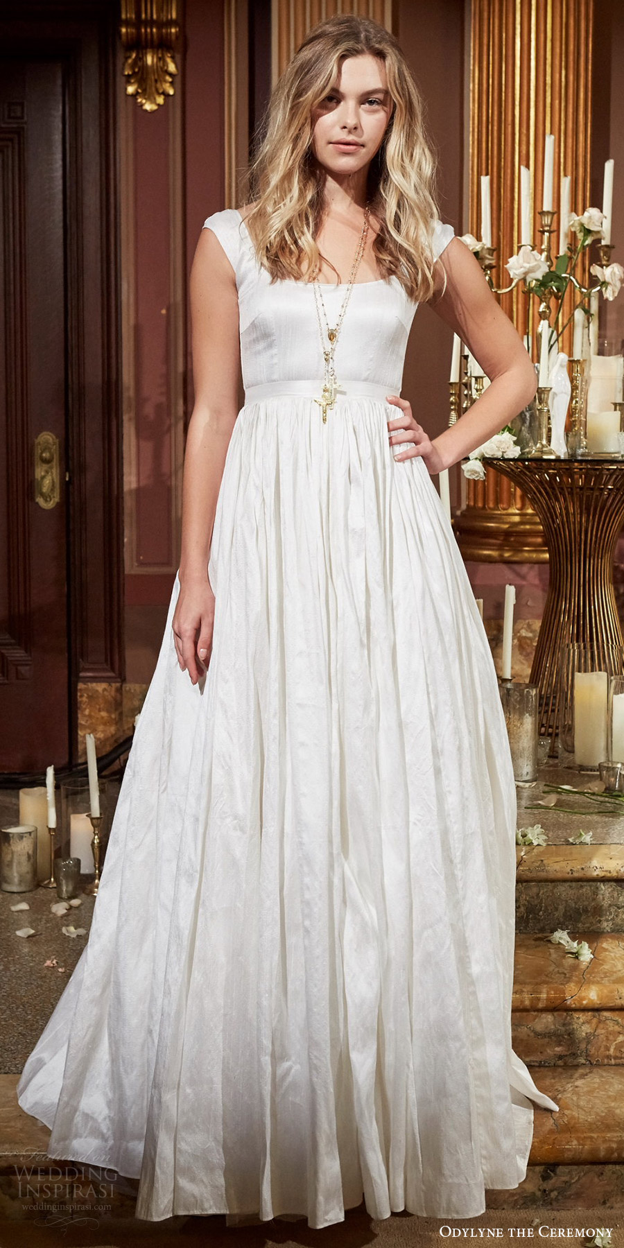 odylyne the ceremony fall 2017 bridal sleeveless thick straps square neckline a line wedding dress (look 1) mv odylyne the ceremony fall 2017 bridal sleeveless thick straps square neckline a line wedding dress (look 1) mv