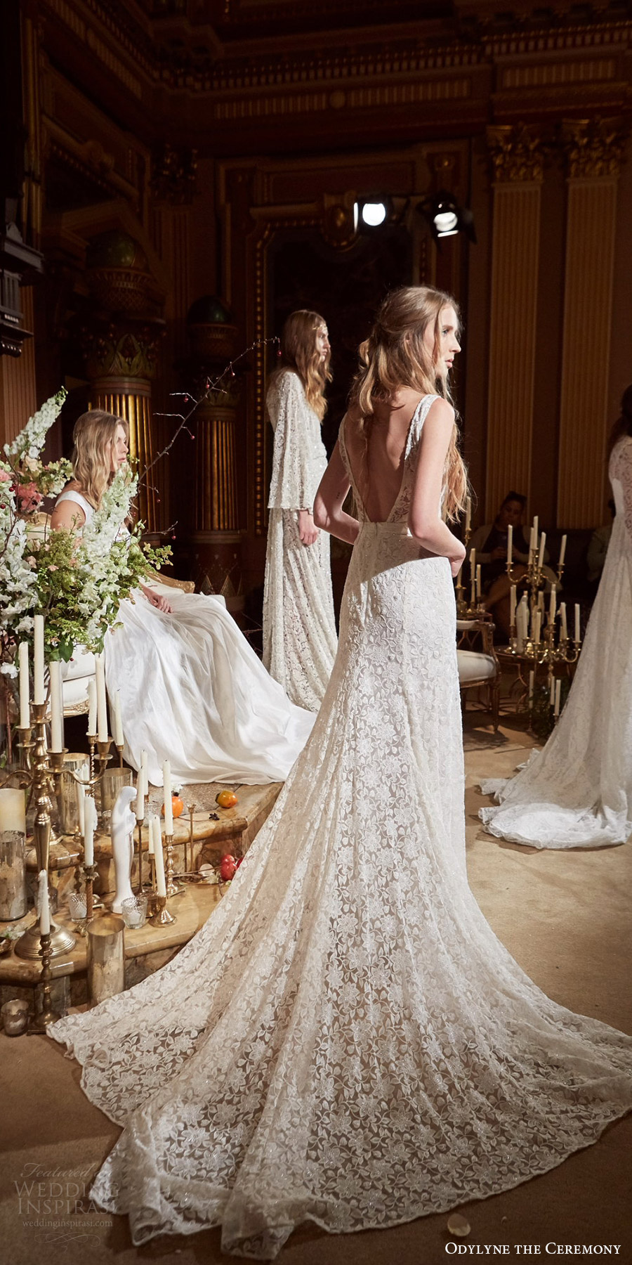 odylyne the ceremony fall 2017 bridal sleeveless v neck straps a line lace wedding dress (look 9) bv train open back odylyne the ceremony fall 2017 bridal sleeveless v neck straps a line lace wedding dress (look 9) bv train open back