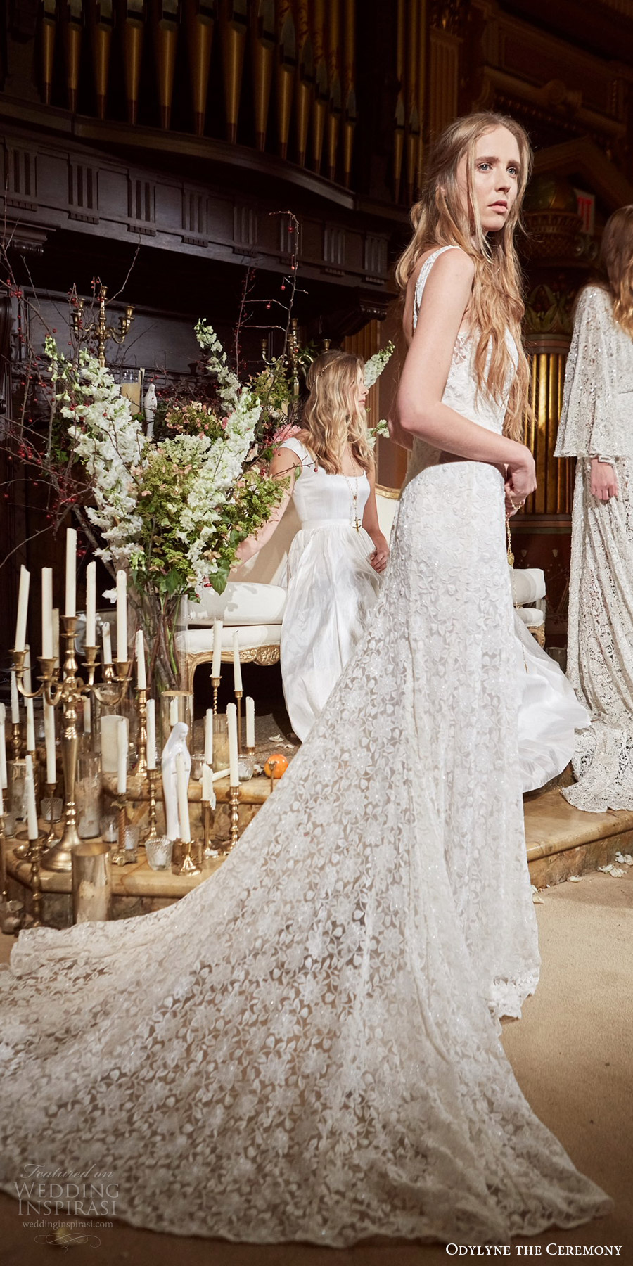 odylyne the ceremony fall 2017 bridal sleeveless v neck straps a line lace wedding dress (look 9) bv train odylyne the ceremony fall 2017 bridal sleeveless v neck straps a line lace wedding dress (look 9) bv train