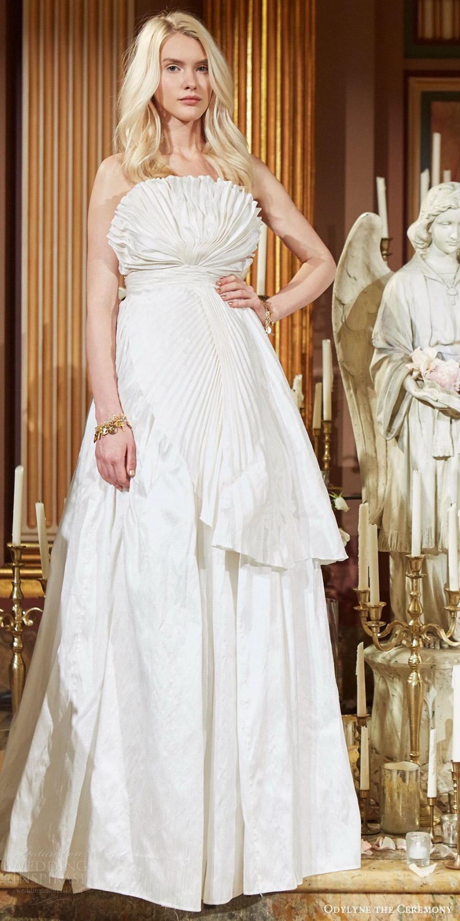 odylyne the ceremony fall 2017 bridal strapless crumbcatcher straight across pleated bodice a line wedding dress (look 7) mv odylyne the ceremony fall 2017 bridal strapless crumbcatcher straight across pleated bodice a line wedding dress (look 7) mv