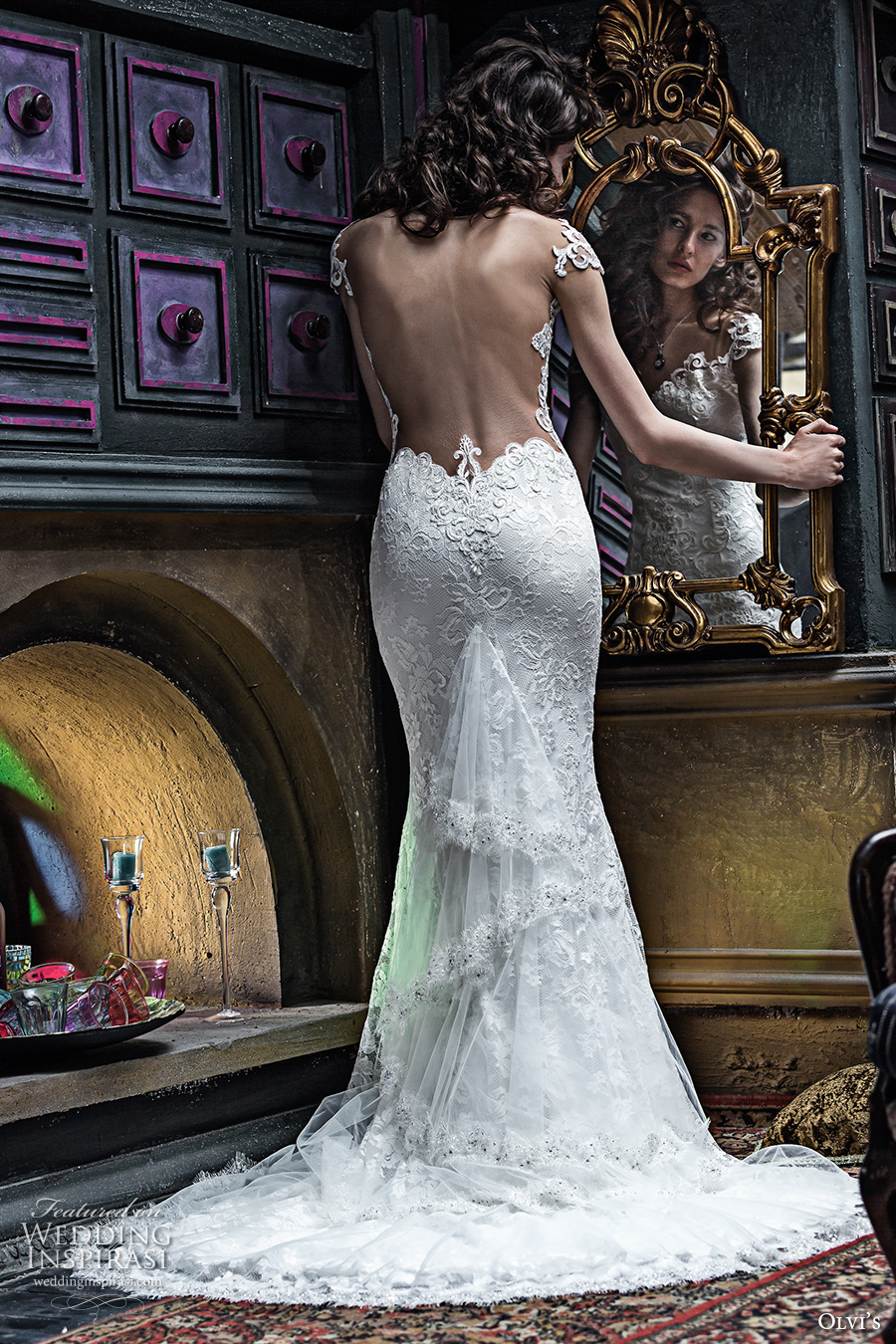 olvis 2017 couture bridal cap sleeves v neck full embellishment elegant sheath wedding dress low back chapel train (2277) bv