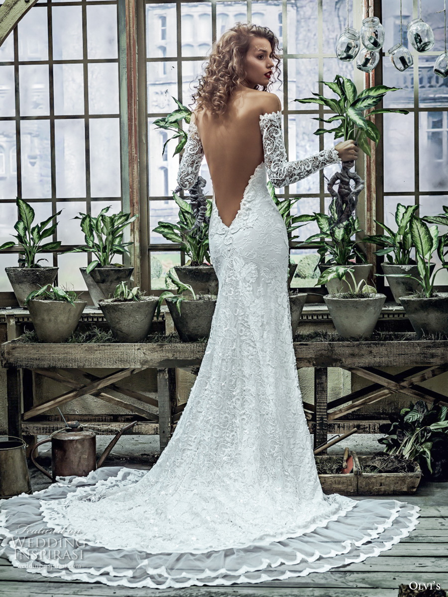 olvis 2017 couture bridal long sleeves off the shoulder sweetheart neckline full embellishment elegant sexy sheath wedding dress low back chapel train (2300) bv