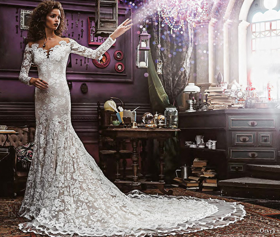 olvis 2017 couture bridal long sleeves v neck full embellishment lace elegant gorgeous trumpet wedding dress v back chapel train (2152) mv