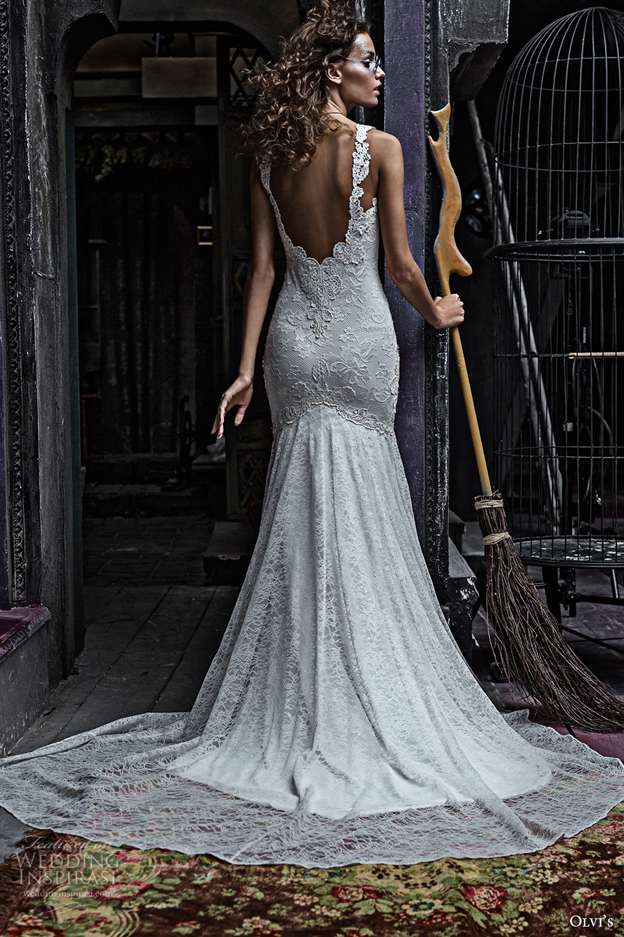 olvis 2017 couture bridal sleeveless deep plunging v neckline heavily embellished bodice elegant mermaid wedding dress low back chapel train (2358) bv