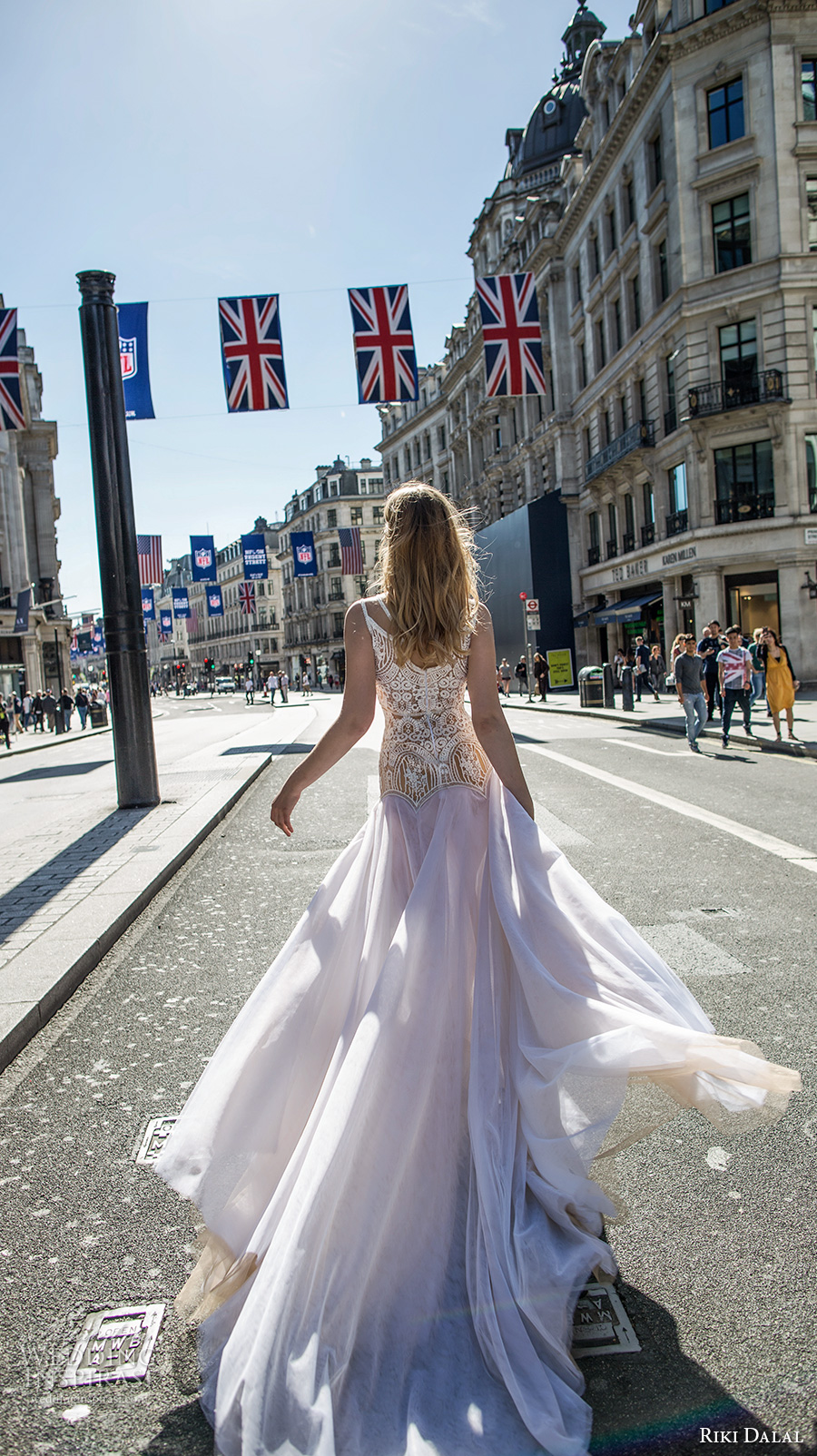 riki dalal fall 2017 bridal sleeveless thin strap halter neck heavily embellished bodice drop waist romantic a  line wedding dress chapel train (1918) bv