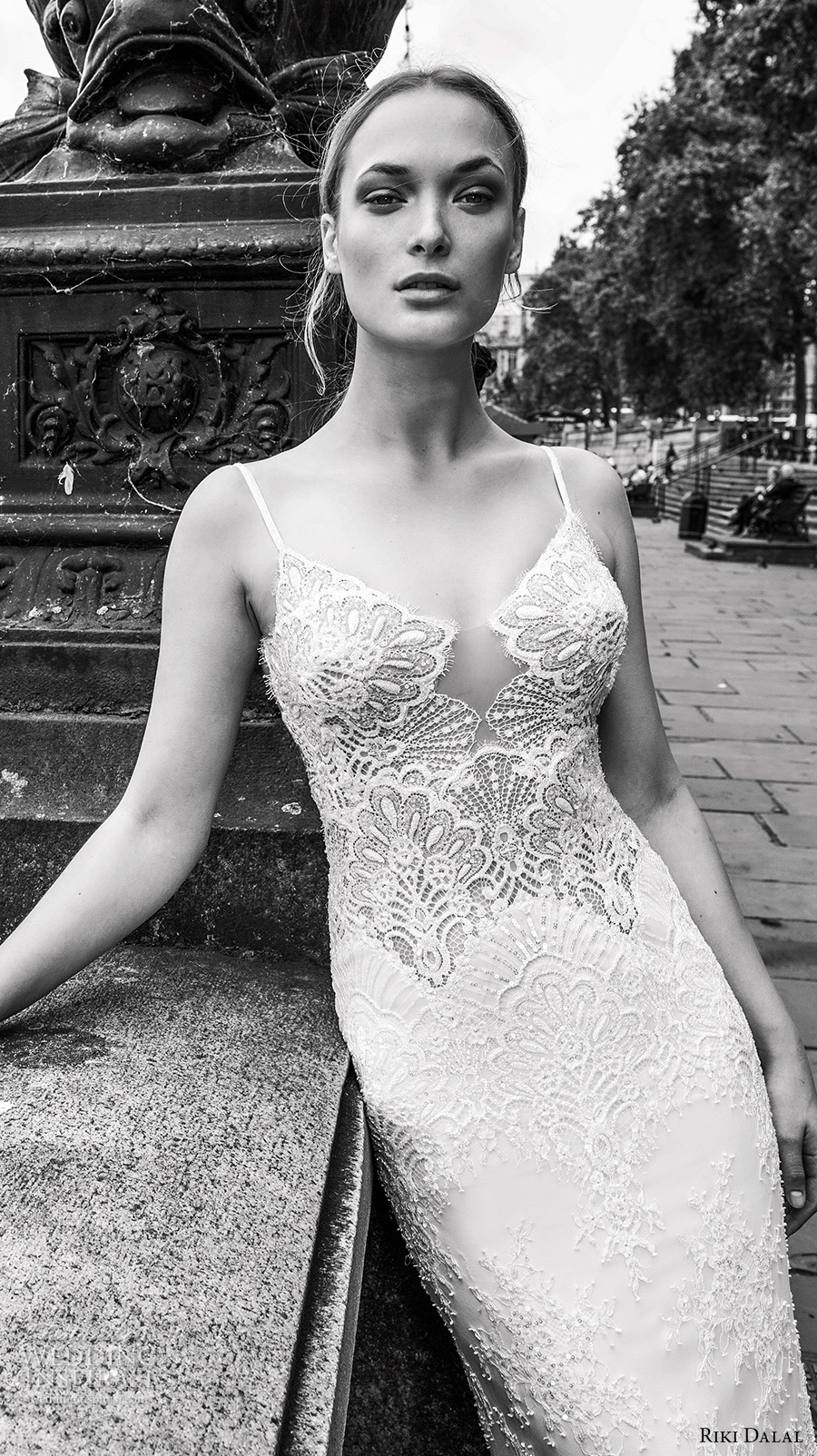 riki dalal fall 2017 bridal spagetti strap scoop neckline heavily embellished bodice elegant sexy sheath wedding dress low back sweep train (1916) zv