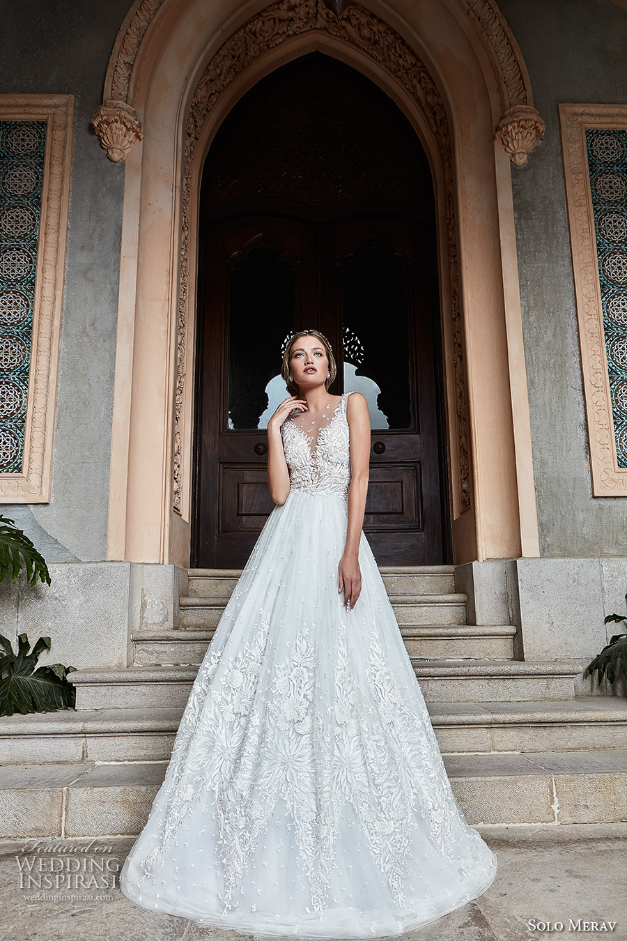 solo merav 2017 bridal sleeveless deep plunging v neck heavily embellished bodice romantic princess a line wedding dress sheer back (lilianna) mv solo merav 2017 bridal sleeveless deep plunging v neck heavily embellished bodice romantic princess a line wedding dress sheer back (lilianna) mv