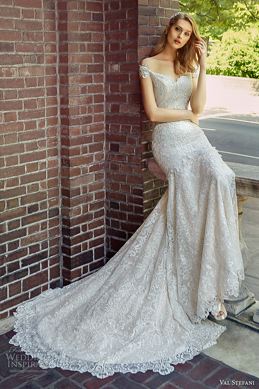 val stefani spring 2017 bridal off the shoulder sweetheart neckline full embellishment elegant trumpet wedding dress chapel train (d8121) mv