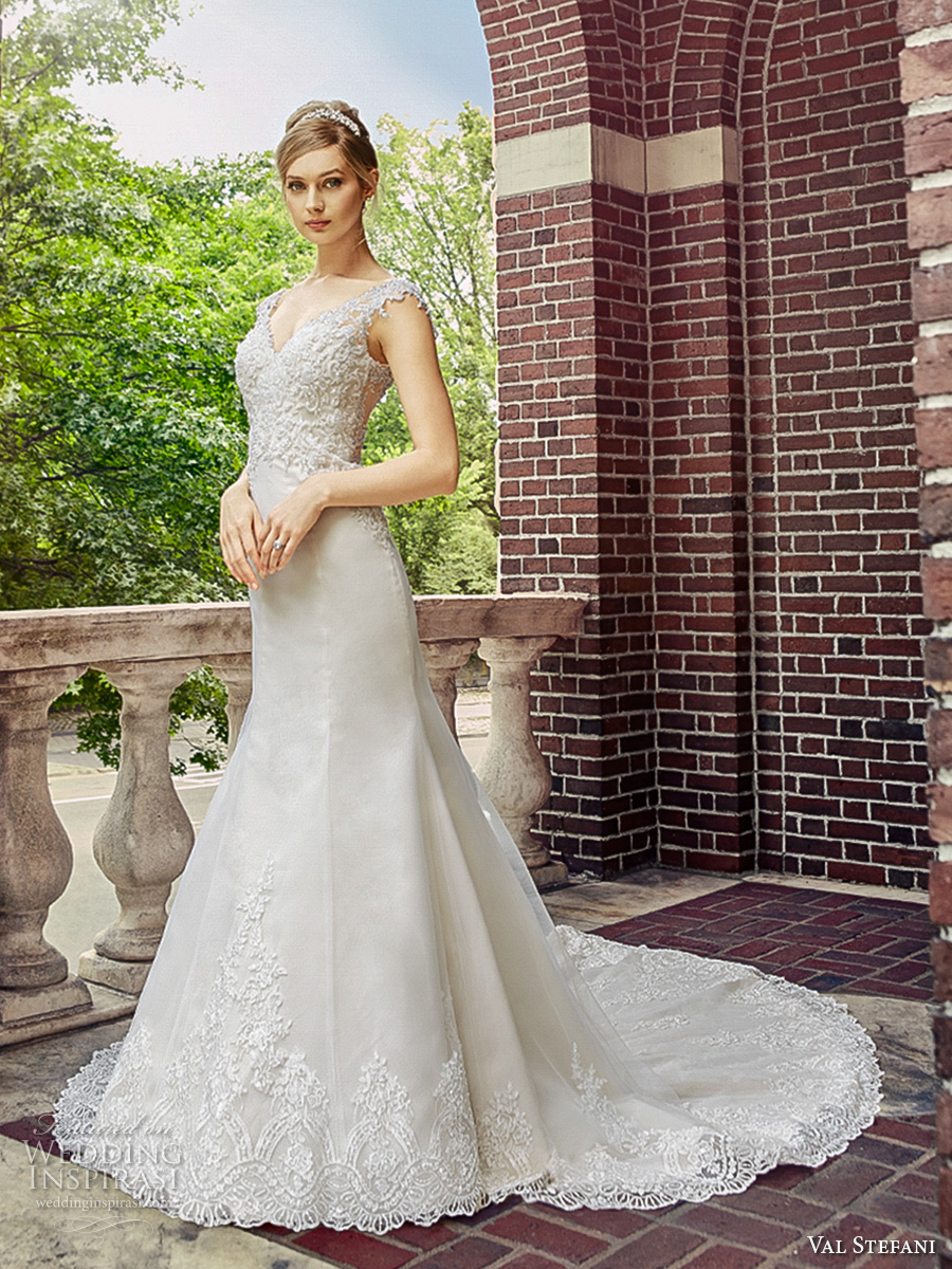 val stefani spring 2017 bridal sleeveless with strap v neck heavily embellished bodice elegant trumpet wedding dress chapel train (d8123) mv