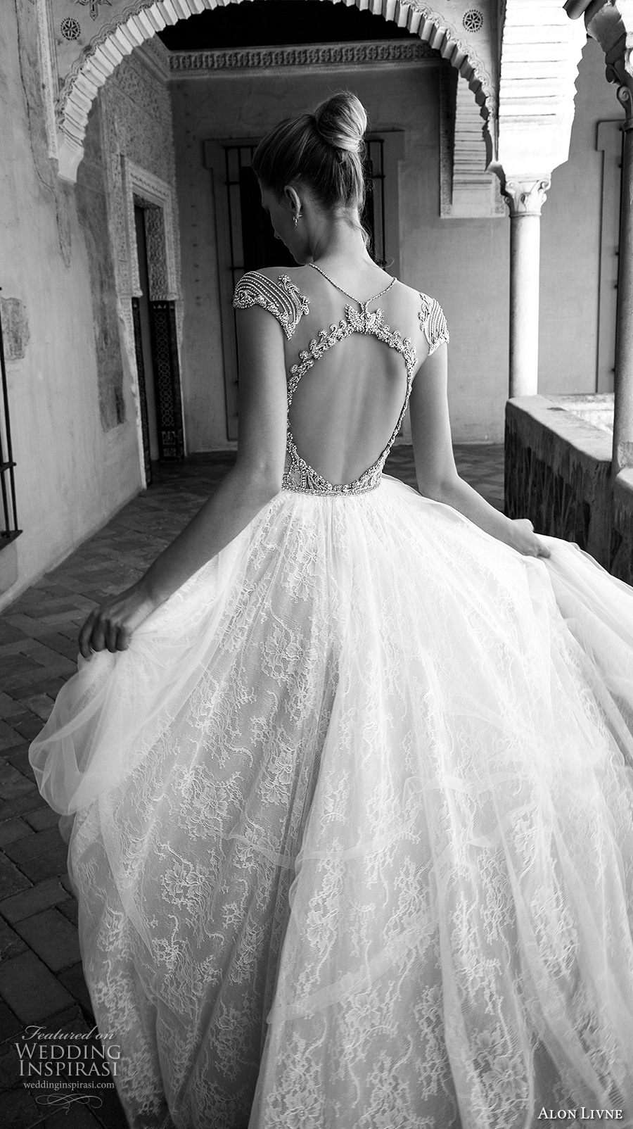 alon livne 2017 bridal cap sleeves illusion jewel neckline keyhole heavily embellished bodice lace skirt romantic sexy a  line wedding dress keyhole back (terri) zbv