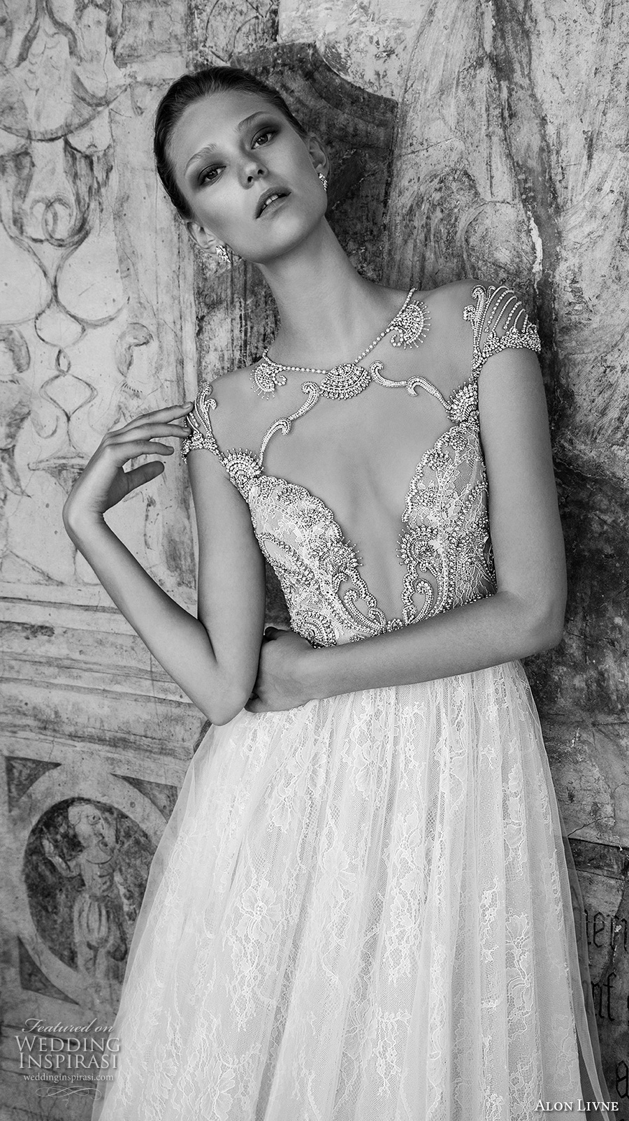 alon livne 2017 bridal cap sleeves illusion jewel neckline keyhole heavily embellished bodice lace skirt romantic sexy a  line wedding dress keyhole back (terri) zv