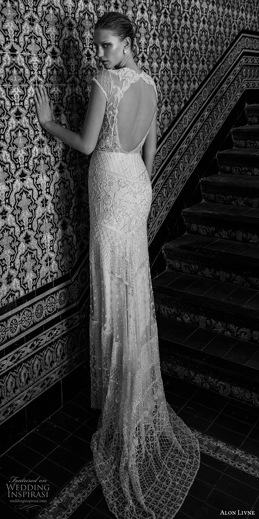 alon livne 2017 bridal cap sleeves jewel neck full embellishement elegant sophicated sheath wedding dress keyhole back sweep train (wendy) bv