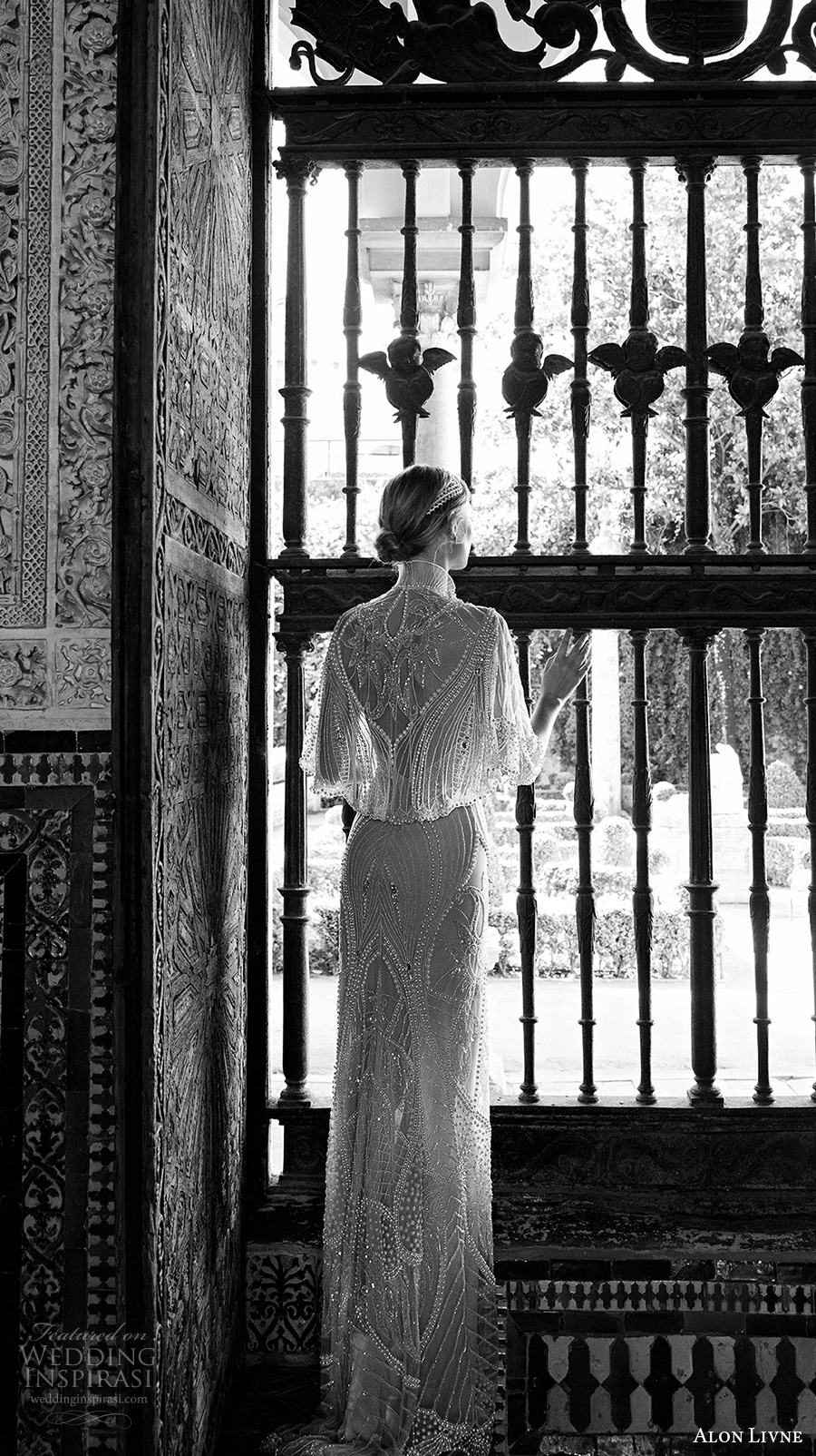 alon livne 2017 bridal half angel sleeves v neck full embellishment beaded sophiscated glamorous vintage sheath wedding dress (pearl) bv