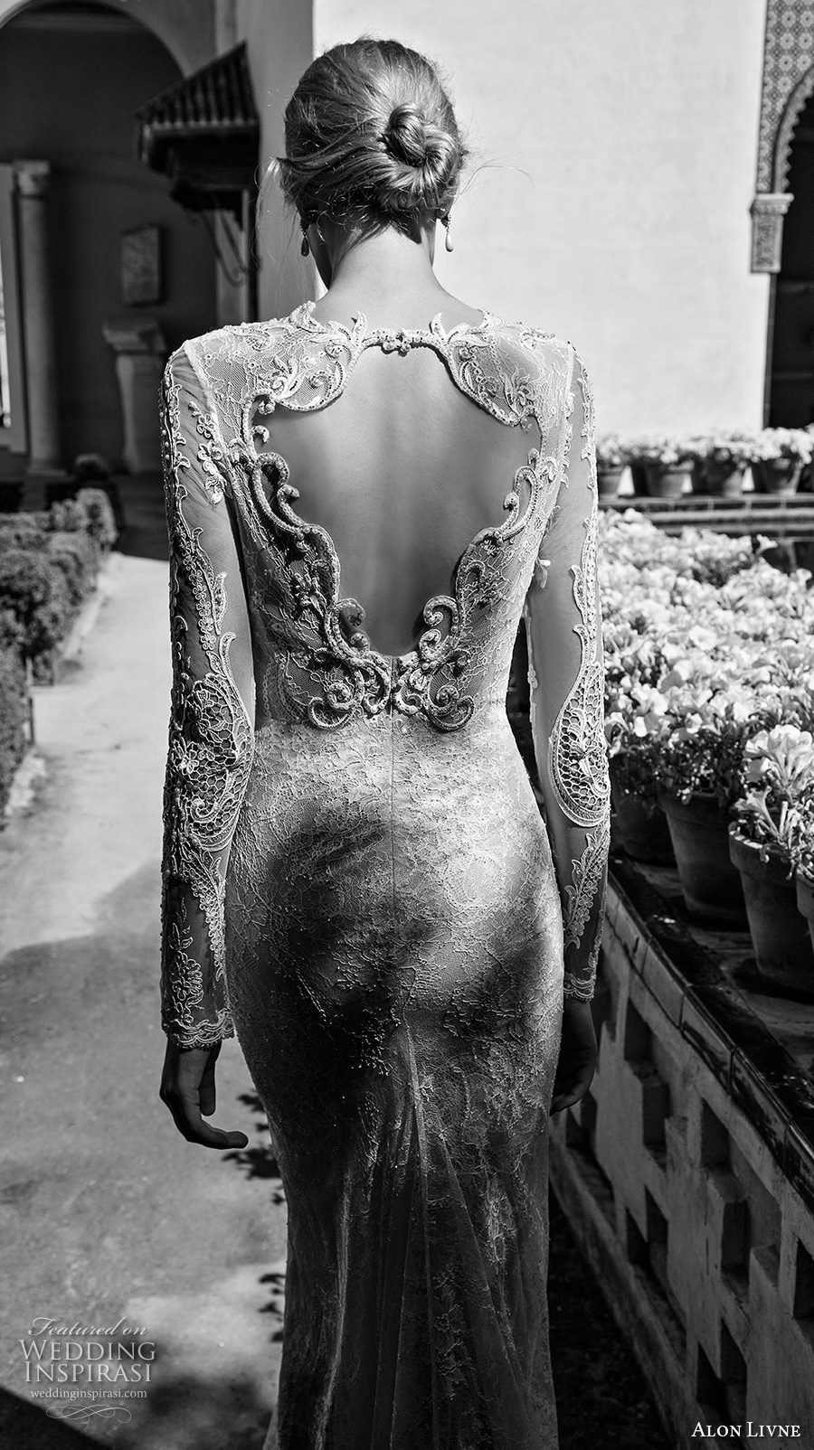 alon livne 2017 bridal long sleeves sweetheart neckline heavily embroidered elegant sexy lace sheath wedding dress keyhole back chapel train (scarlett) bv
