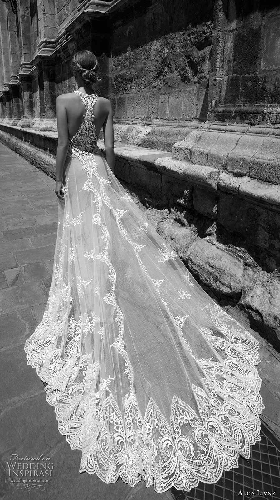 alon livne 2017 bridal sleeveless halter neck heavily embroidered bodice tulle lace skirt romantic a  line wedding dress rasor back chapel train (taylor) bv