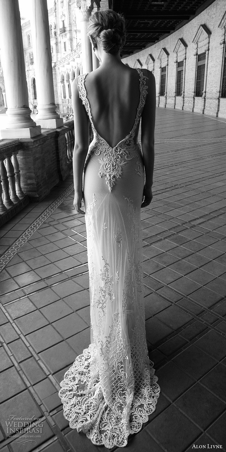 alon livne 2017 bridal sleeveless jewel neckline keyhole heavily embellished bodice elegant sexy sheath wedding dress low back chapel train (alexis) bv