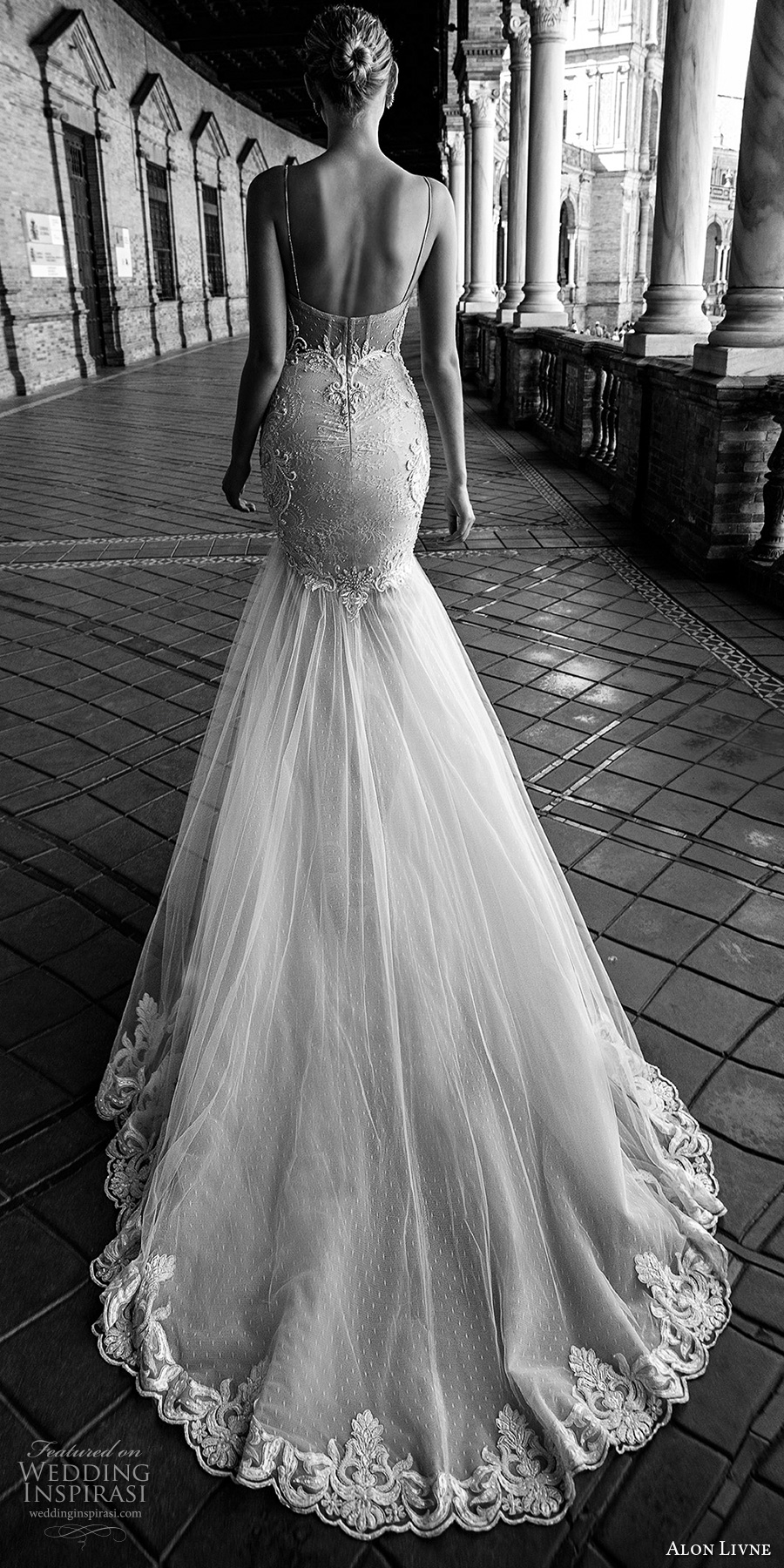 alon livne 2017 bridal sleeveless spagetti strap sweetheart neck heavily embroidered mermaid wedding dress chapel train (gisele) bv