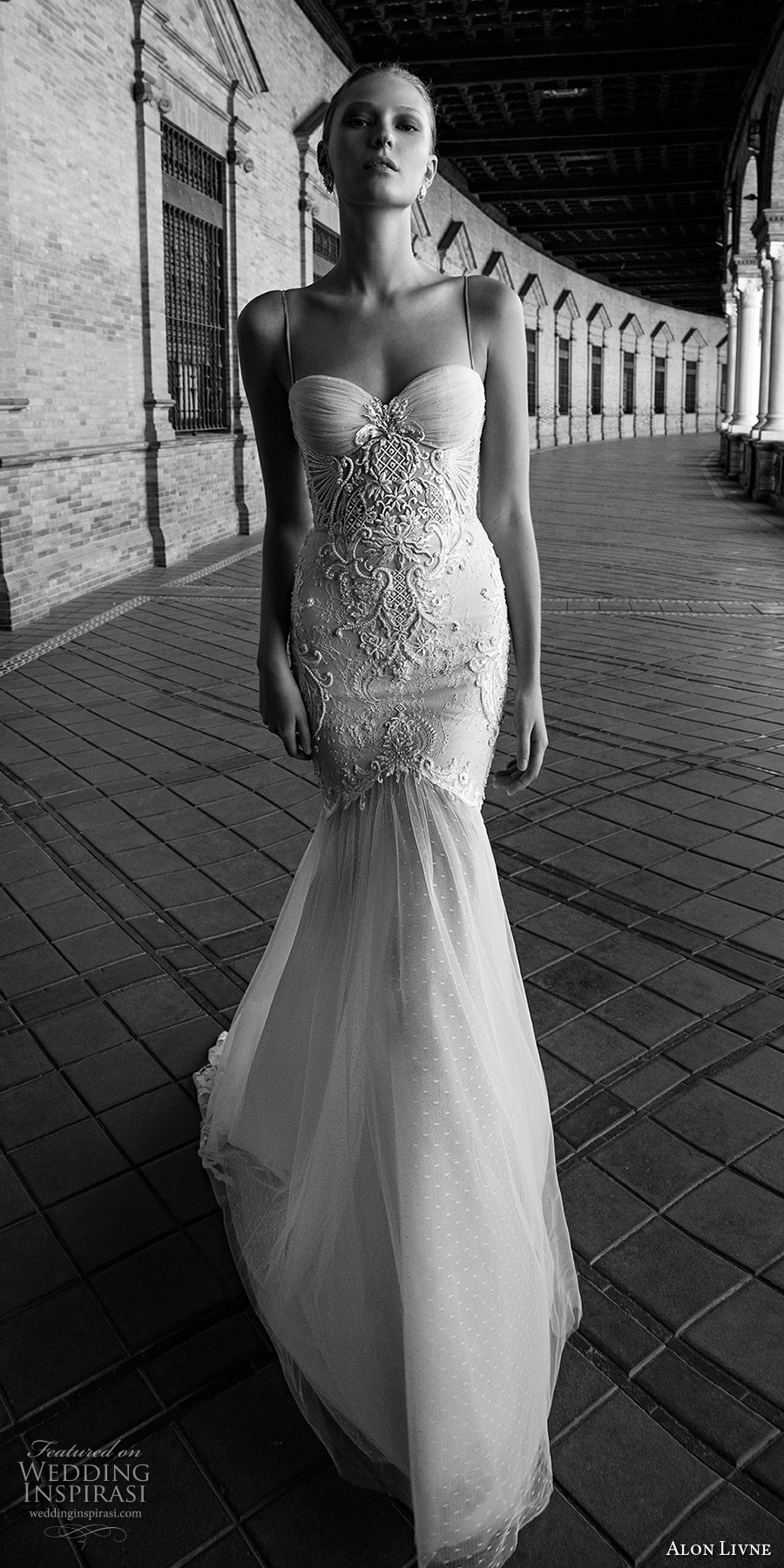 alon livne 2017 bridal sleeveless spagetti strap sweetheart neck heavily embroidered mermaid wedding dress chapel train (gisele) mv