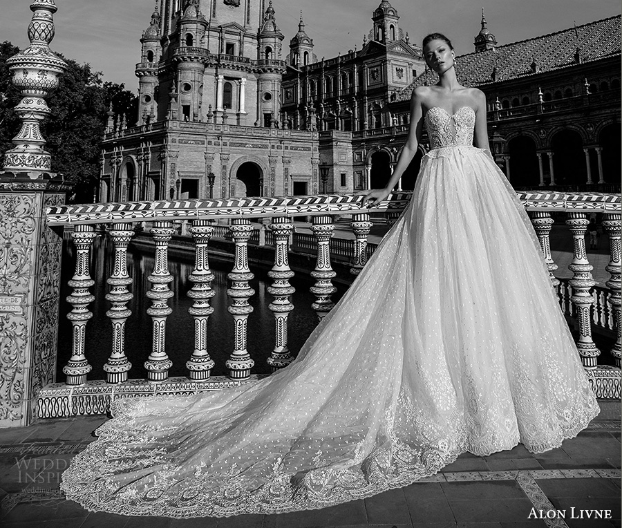 alon livne 2017 bridal strapless sweetheart necklin bustier heavily embellished bodice princess ball gown wedding dress royal train (anastasia) mv