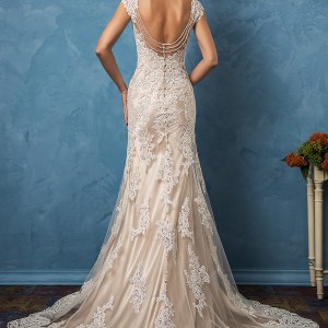 amelia sposa 2017 bridal cap sleeves v neck  full embellishment elegant trumpet sheath wedding dress chapel train (paola) bv