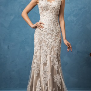 amelia sposa 2017 bridal cap sleeves v neck  full embellishment elegant trumpet sheath wedding dress chapel train (paola) mv