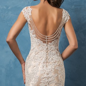 amelia sposa 2017 bridal cap sleeves v neck  full embellishment elegant trumpet sheath wedding dress chapel train (paola) zbv