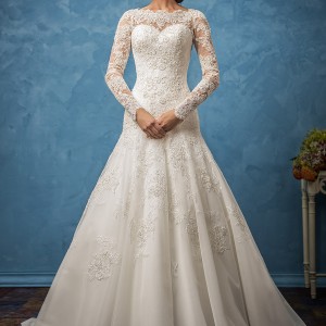 amelia sposa 2017 bridal long sleeves illusion bateau sweetheart neckline heavily embellished bodice elegant drop waist a  line wedding dress illusion back royal train (fabianna) mv