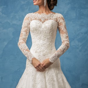 amelia sposa 2017 bridal long sleeves illusion bateau sweetheart neckline heavily embellished bodice elegant drop waist a  line wedding dress illusion back royal train (fabianna) zv