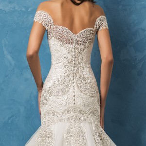 amelia sposa 2017 bridal off the shoulder sweetheart neckline full embellishment glamorous elegant fit and flare mermaid wedding dress royal train (rosa) zbv
