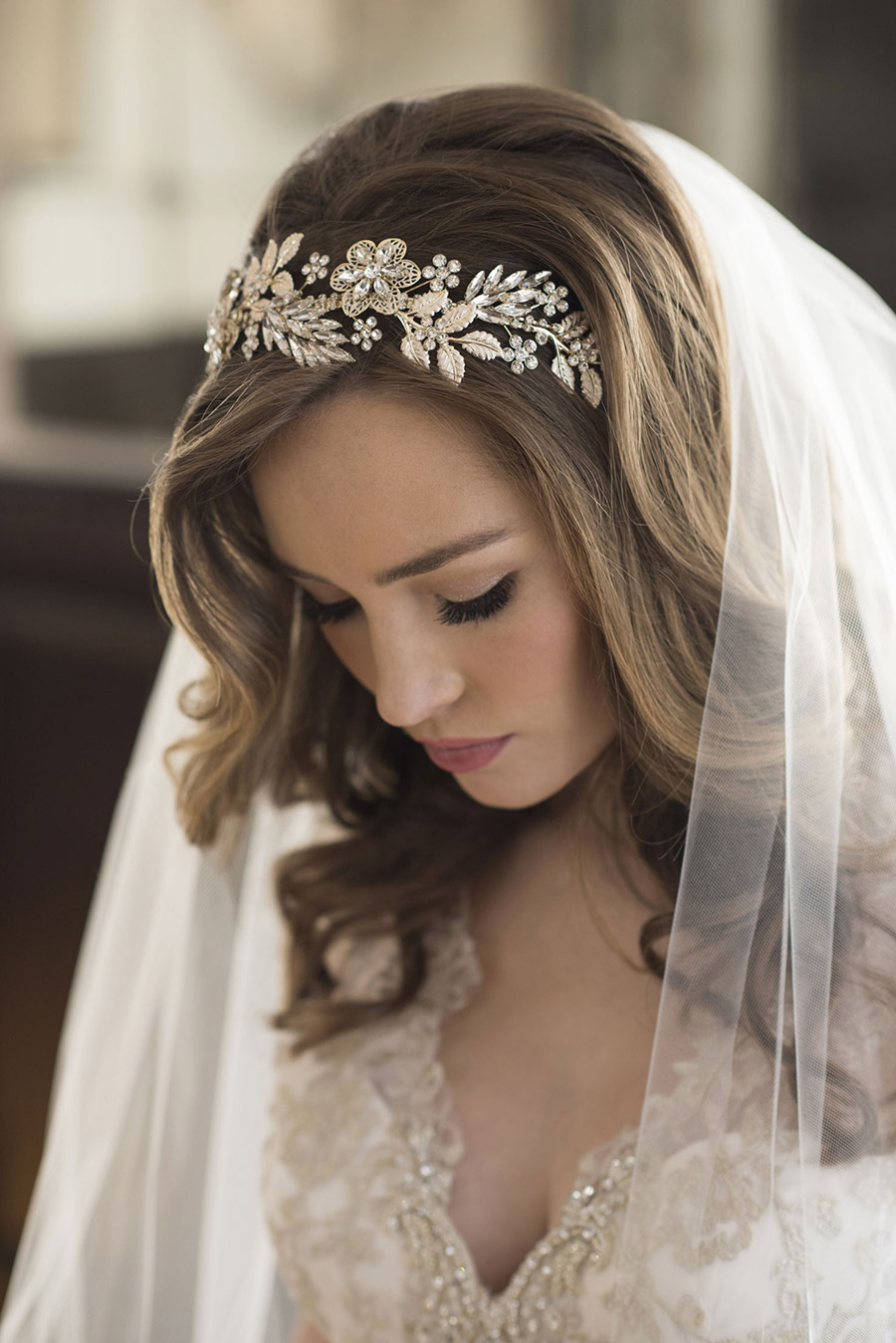 bel aire bridal accessories gilded curving headband metallic ribbon ties 6686 klk photography ebell wedding shoot zv