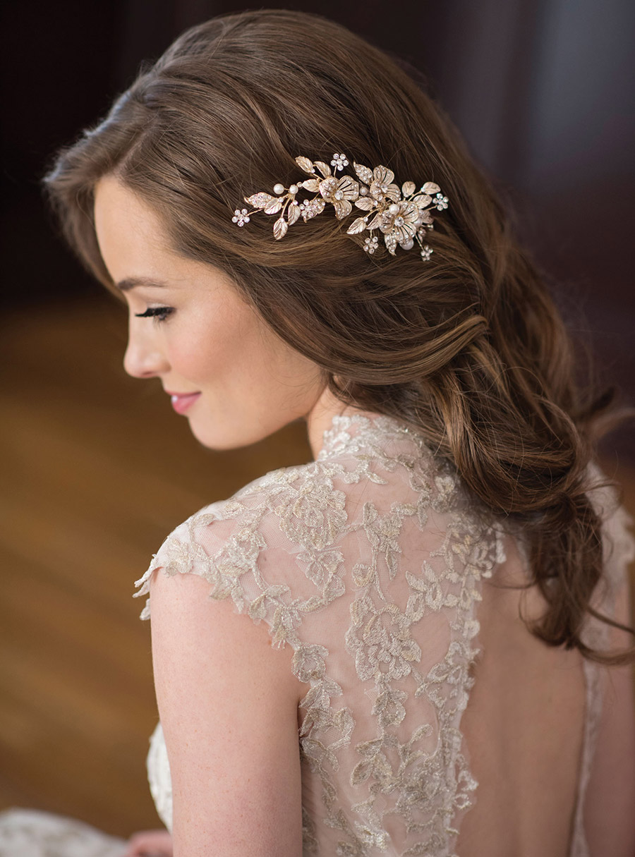 bel aire bridal accessories gilded hairpiece metal flower leaves 6672 klk photography ebell wedding shoot hair zbv