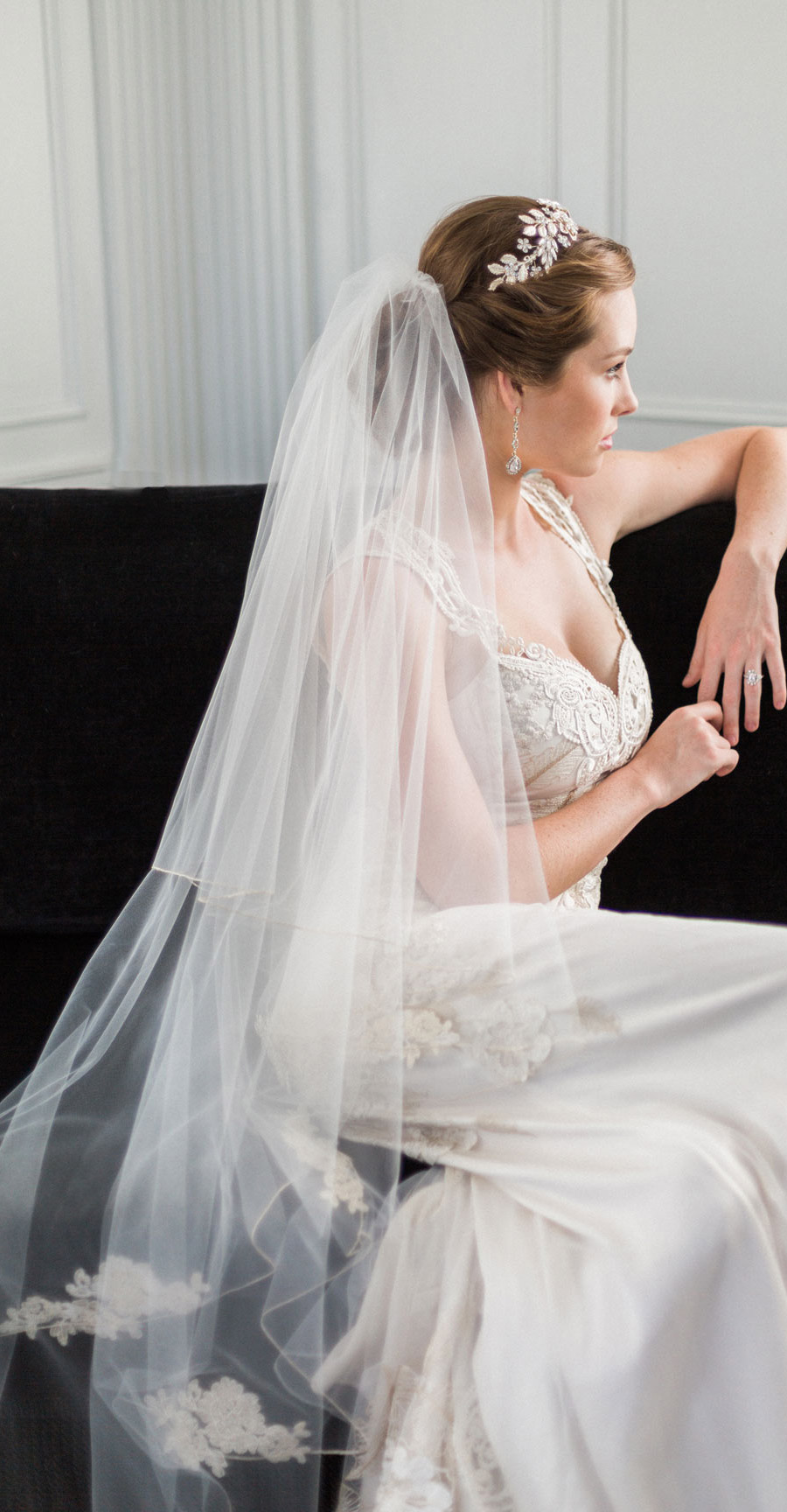 bel aire bridal accessories lace veil headpiece jen fu photography 2016 chloe mint styled wedding shoot culver hotel mv