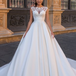 crystal design 2017 bridal cap sleeves illusion bateau sweetheart neckline heavily embellished bodice romantic a  line wedding dress lace back long train (amalia) mv