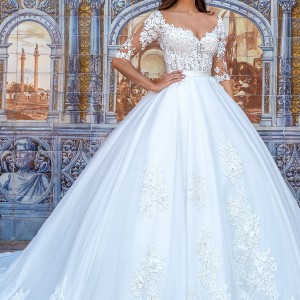 crystal design 2017 bridal half sleeves sweetheart neckline heavily embellished bodice princess wedding dress ball gown royal train (eleonor) mv