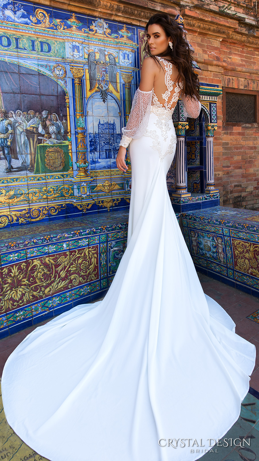 Long Sleeve Off The Shoulder Sheath Wedding Dress With Lace Bodice And  Train