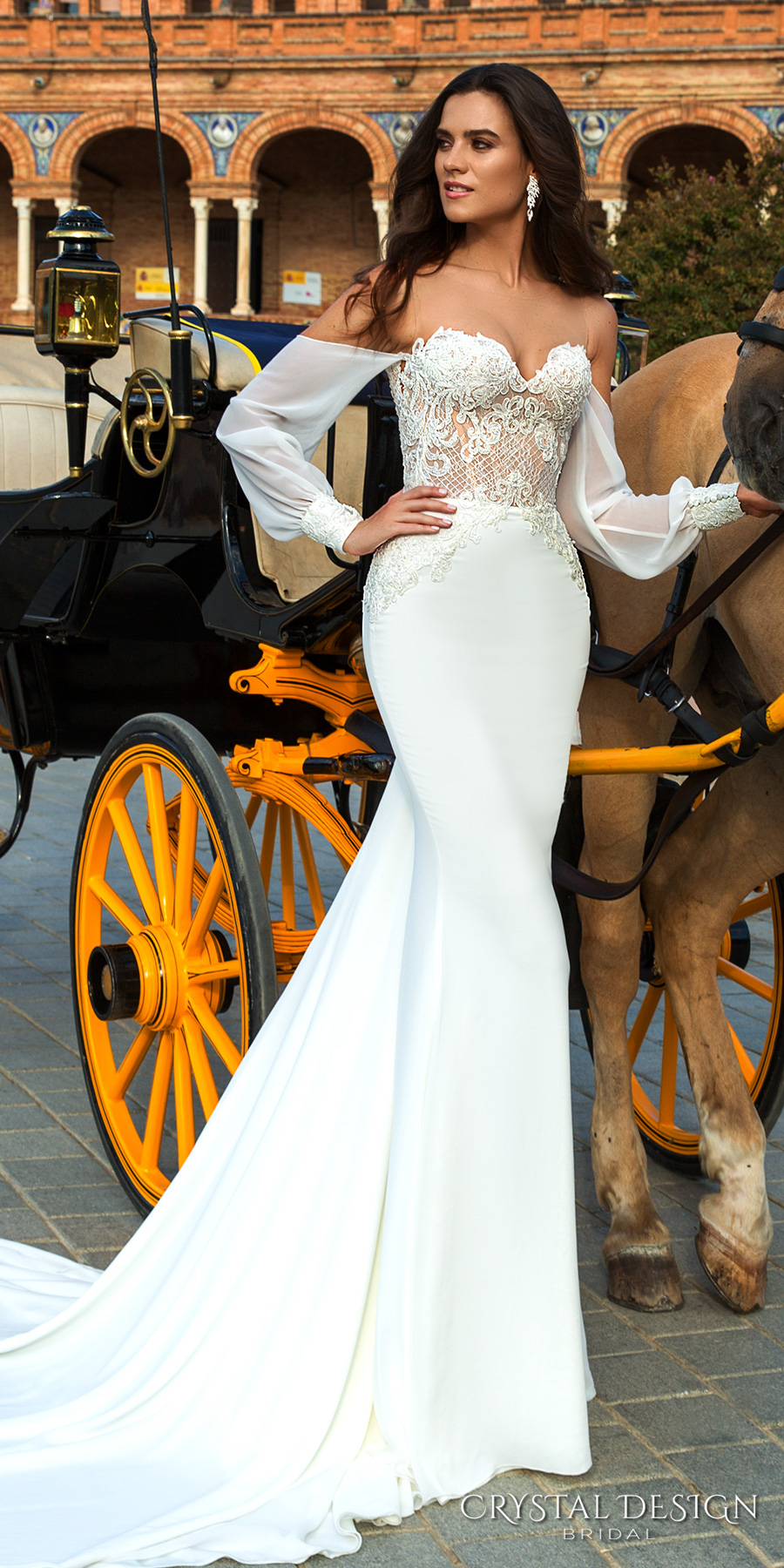 crystal design 2017 bridal long bishop sleeves sweetheart neckline heavily embellished bodice elegant sheath wedding dress chapel train (heyly) mv