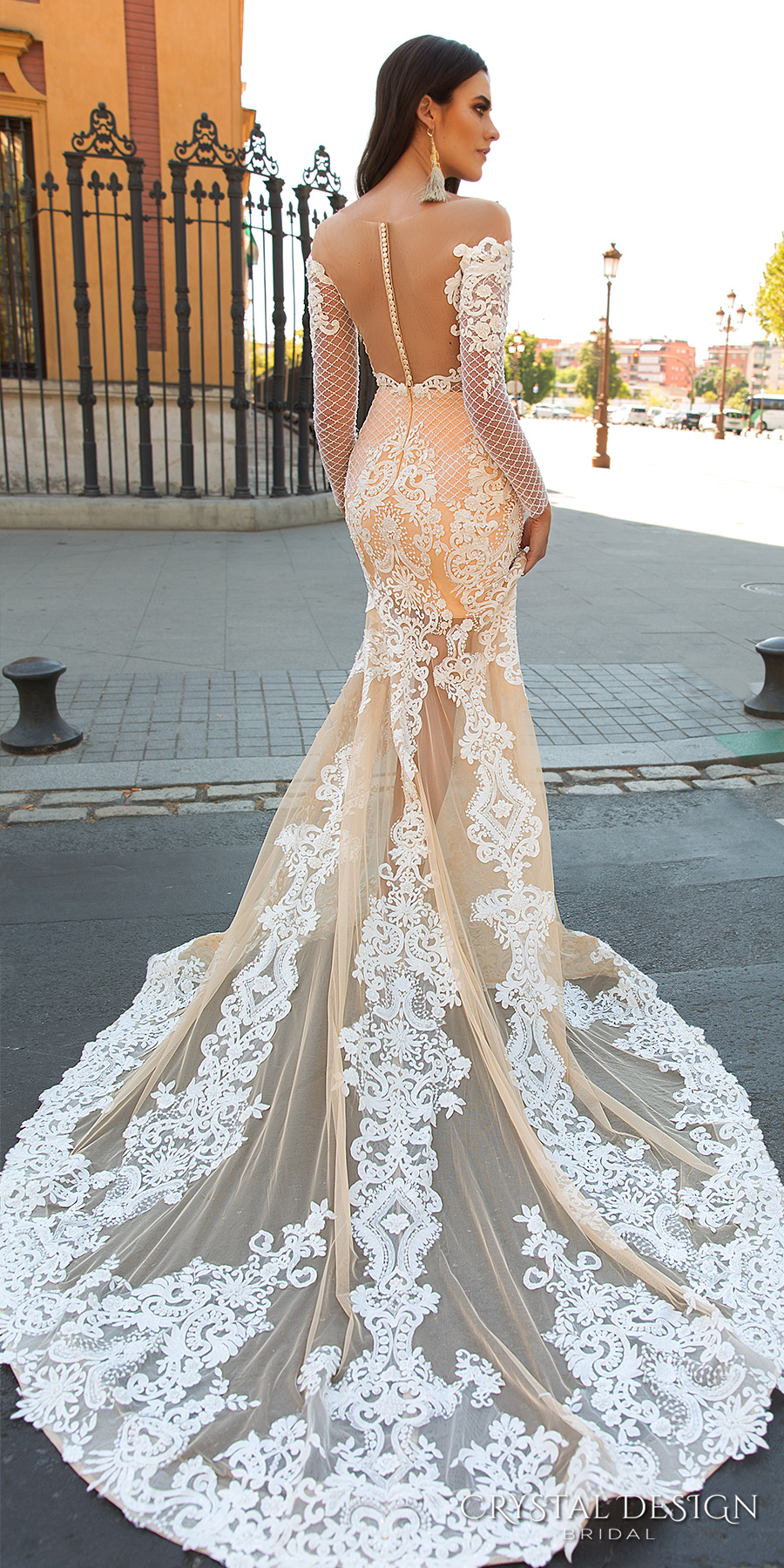 crystal design 2017 bridal cap sleeves jewel neckline heavily embroidered bodice princess elegant ivory color detachable skirt sheath wedding dress a line overskirt low back long train (odri) mv