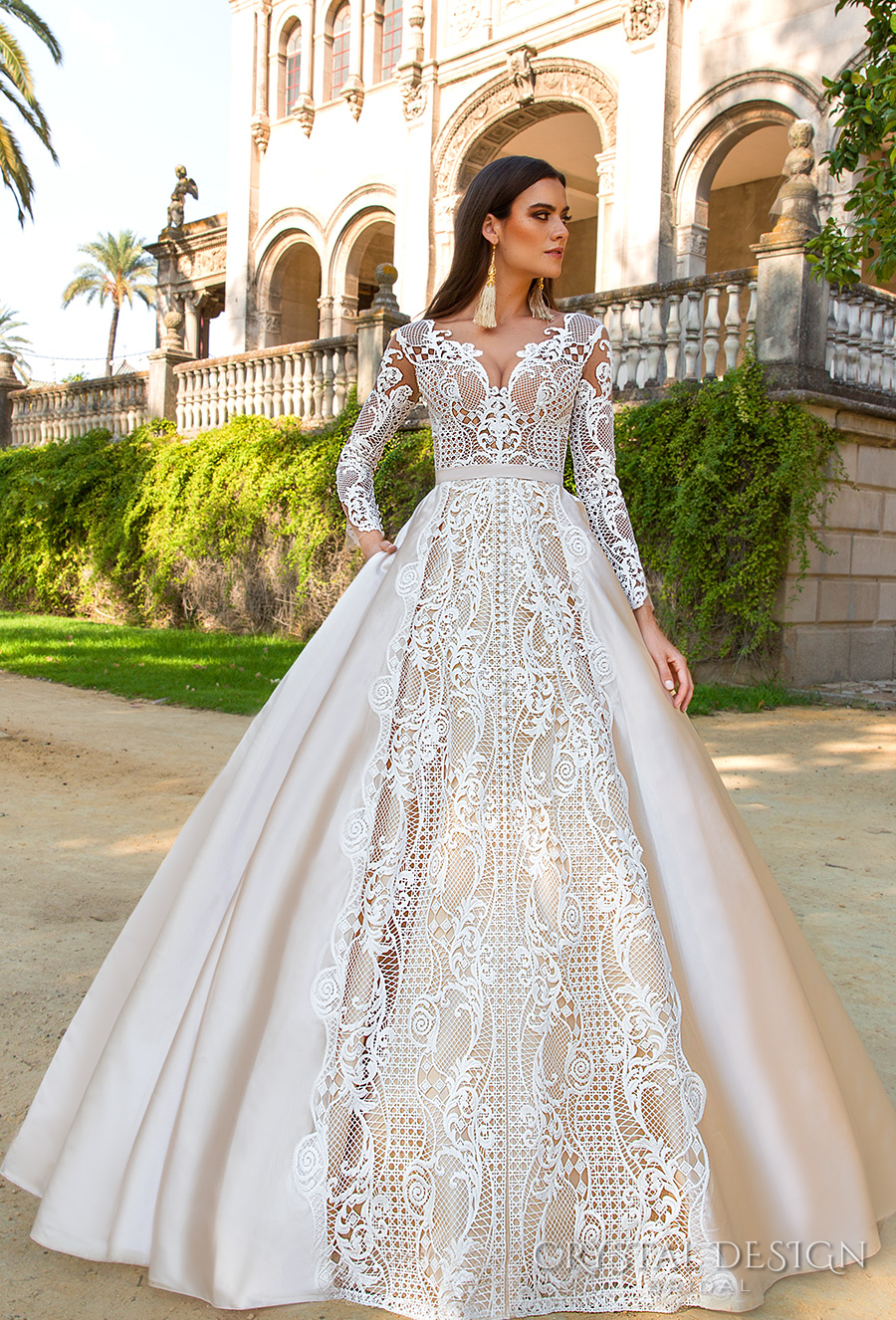 crystal design 2017 bridal long sleeves sweetheart neckline full embellishment lace glamorous a  line wedding dress sheer back royal train (ohara) mv