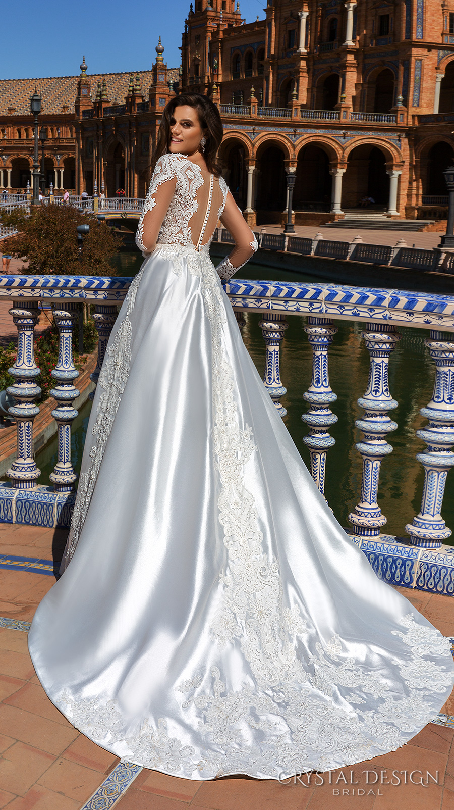crystal design 2017 bridal long sleeves sweetheart neckline heavily embellished bodice elegant glamorous lace a  line wedding dress lace back chapel train (harlow) bv