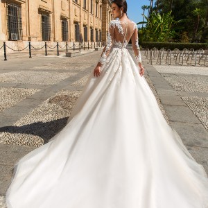 crystal design 2017 bridal long sleeves sweetheart neckline heavily embellished bodice princess lace ball gown wedding dress lace back royal train (elania) bv