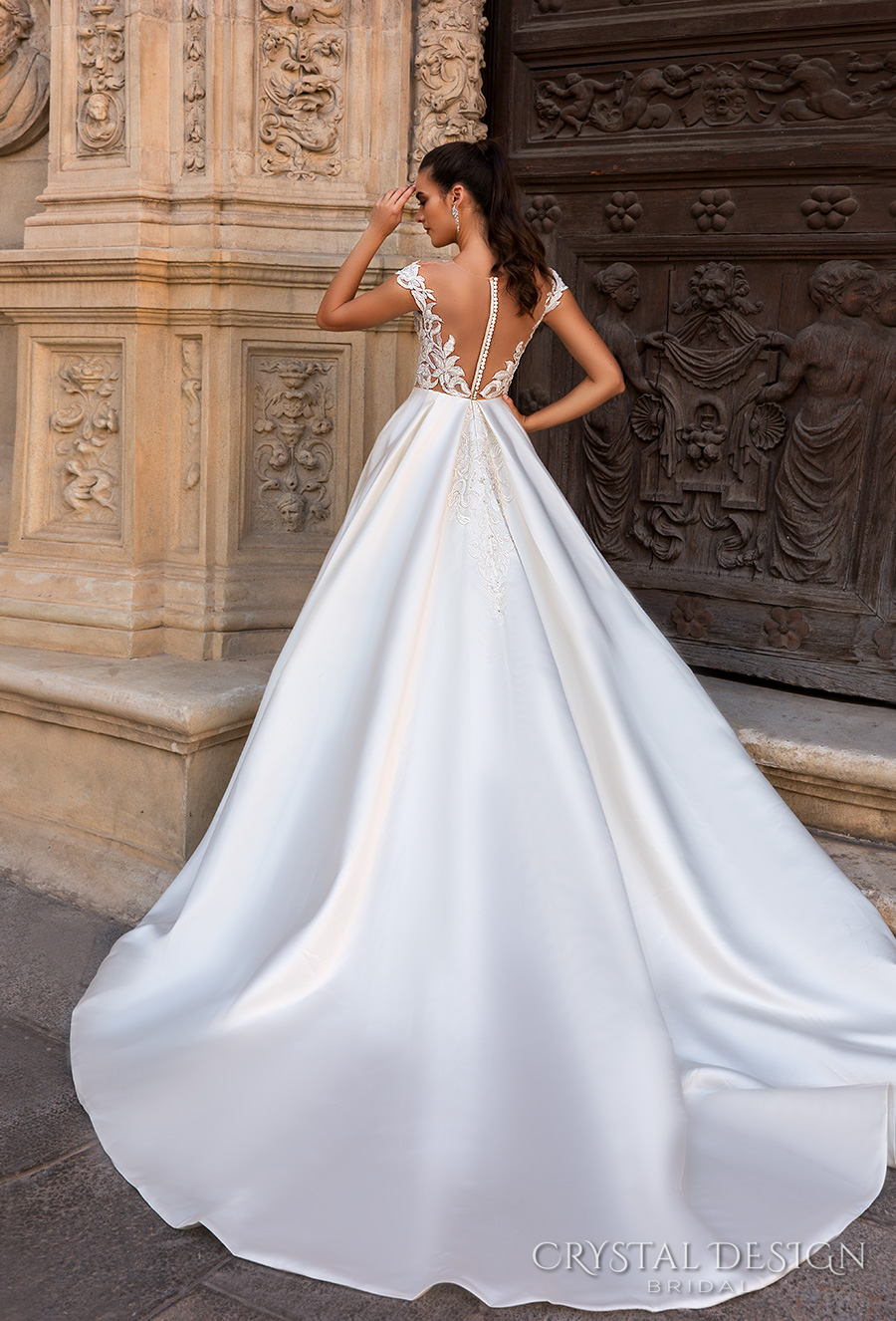 crystal design 2017 bridal off the shoulder sweetheart neckline heavily embellished bodice romantic a  line wedding dress with pockets sheer back royal train (diana) bv