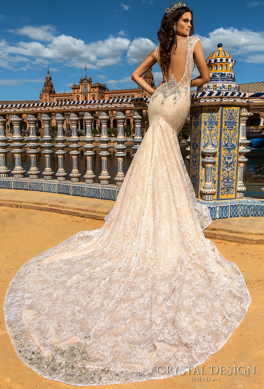 crystal design 2017 bridal sleeveless thick strap deep plunging v neck full embellishment elegant ivory lace sheath wedding dress low back long train (patris) bv
