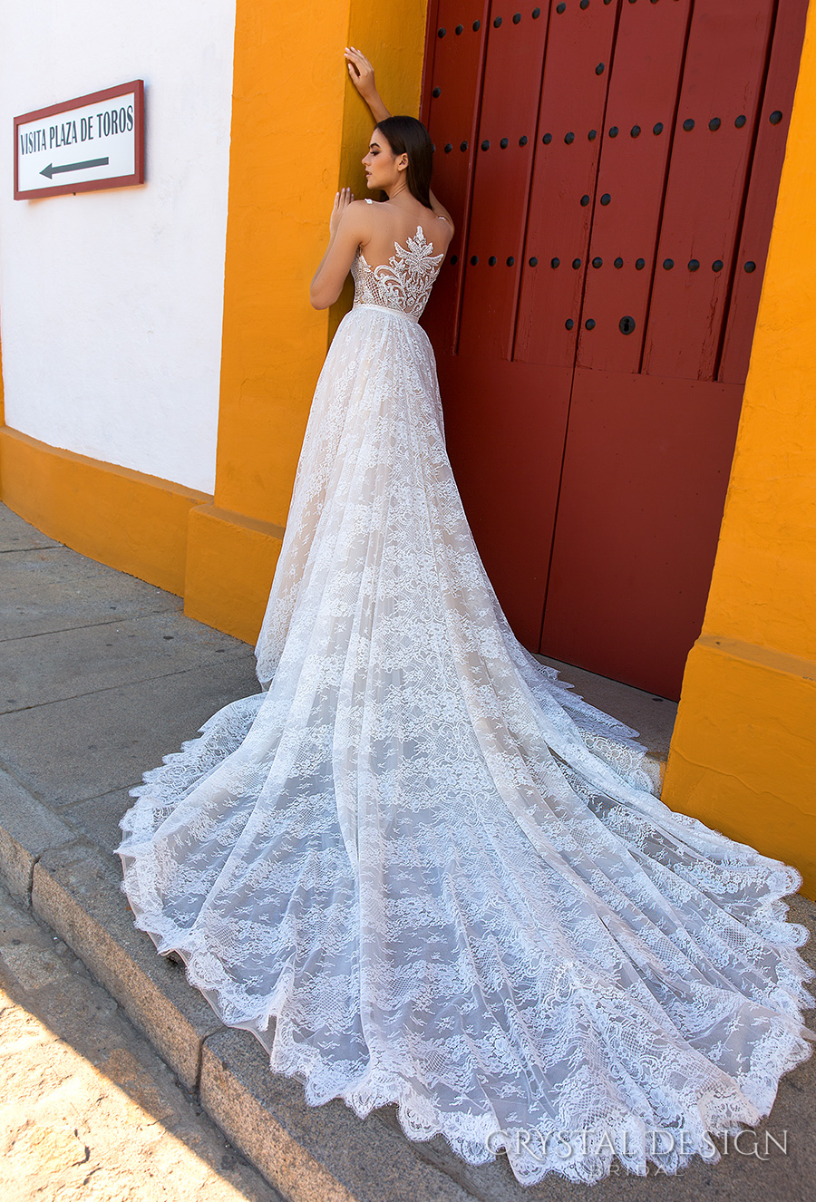 crystal design 2017 bridal sleeveless with strap full embellishment elegant sheath wedding dress a  line overskirt lace back royal train (eliza) bv