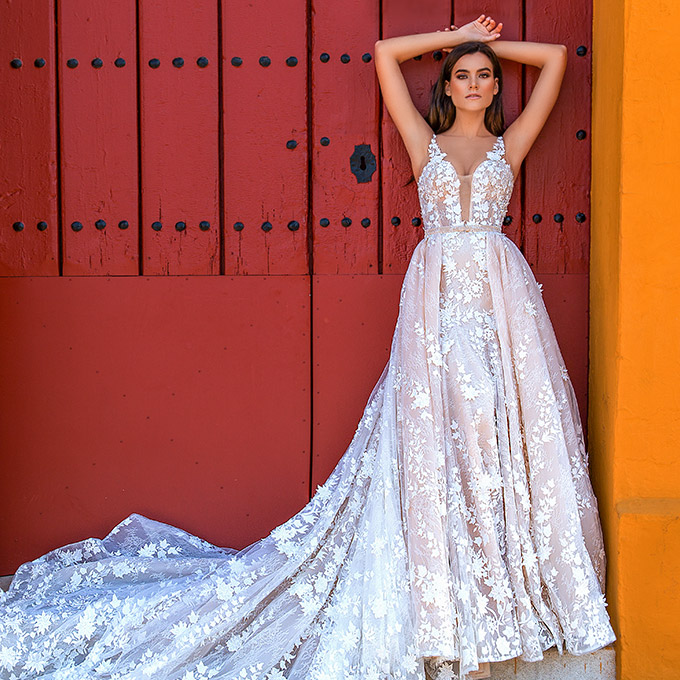 crystal design 2017 bridal cap sleeves jewel neckline heavily embroidered bodice princess elegant ivory color detachable skirt sheath wedding dress a line overskirt low back long train (odri) mv