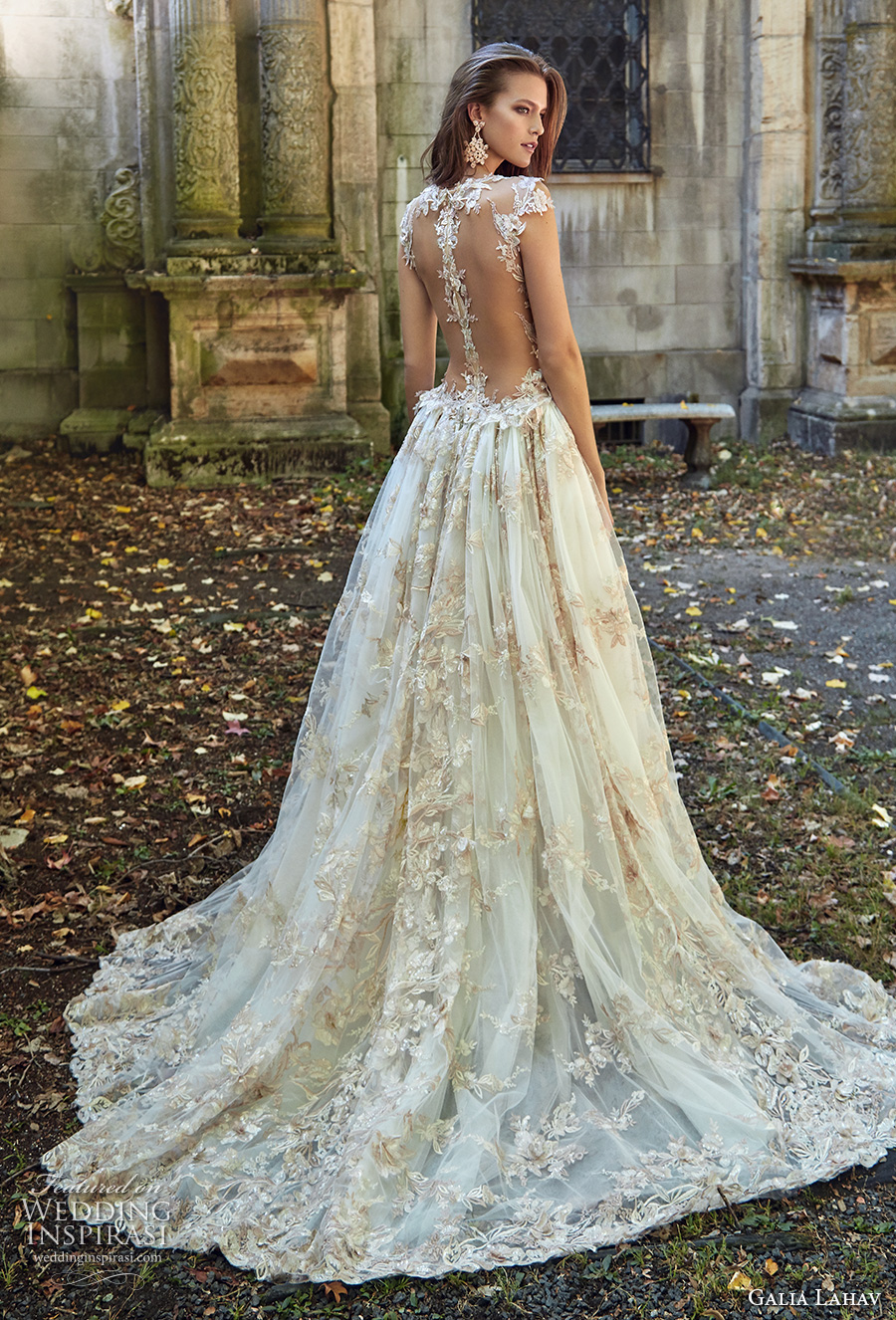 galia lahav fall 2017 bridal sleeveless deep plunging v neck full embellishment sexy princess ball gown a  line wedding dress overskirt illusion low back chapel train (lilyrose) bv