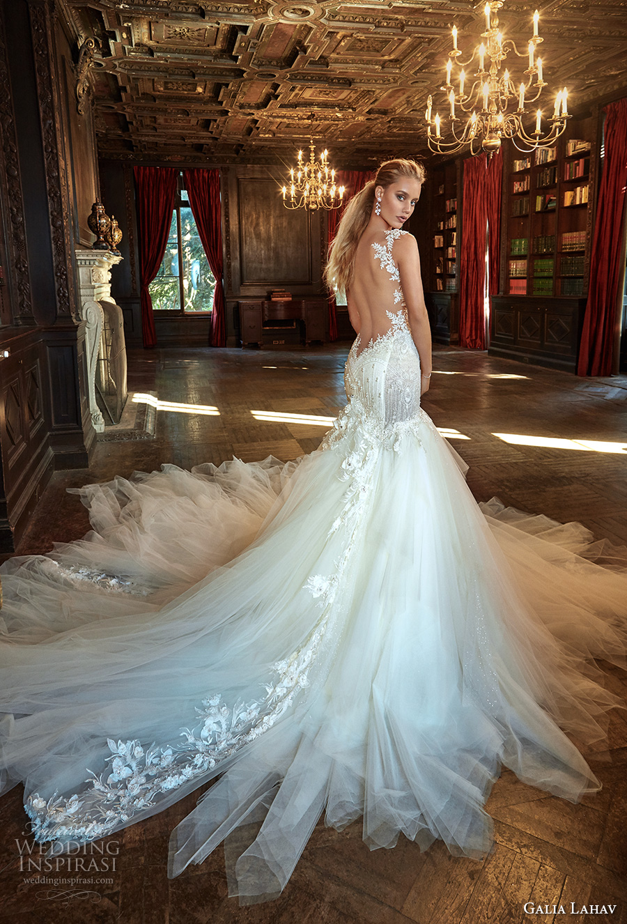 galia lahav fall 2017 bridal sleeveless strap sweetheart neckline bustier bodice heavily embellished bodice tulle skirt sexy mermaid wedding dress low back chapel train (new suzanne) bv