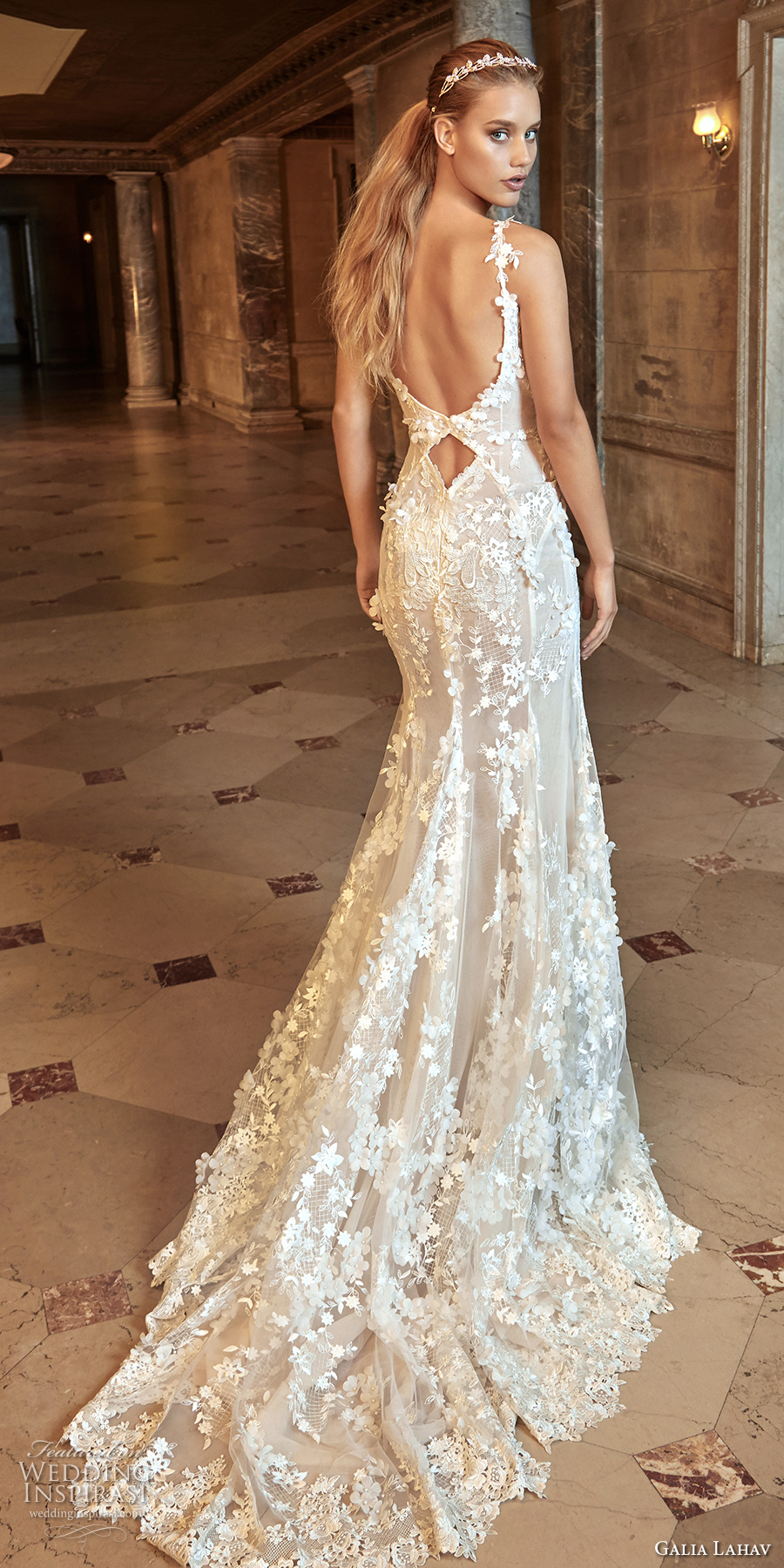 galia lahav fall 2017 bridal sleeveless thin strap sweetheart neck full embellishment elegant sexy sheath wedding dress open back chapel train (kira) bv