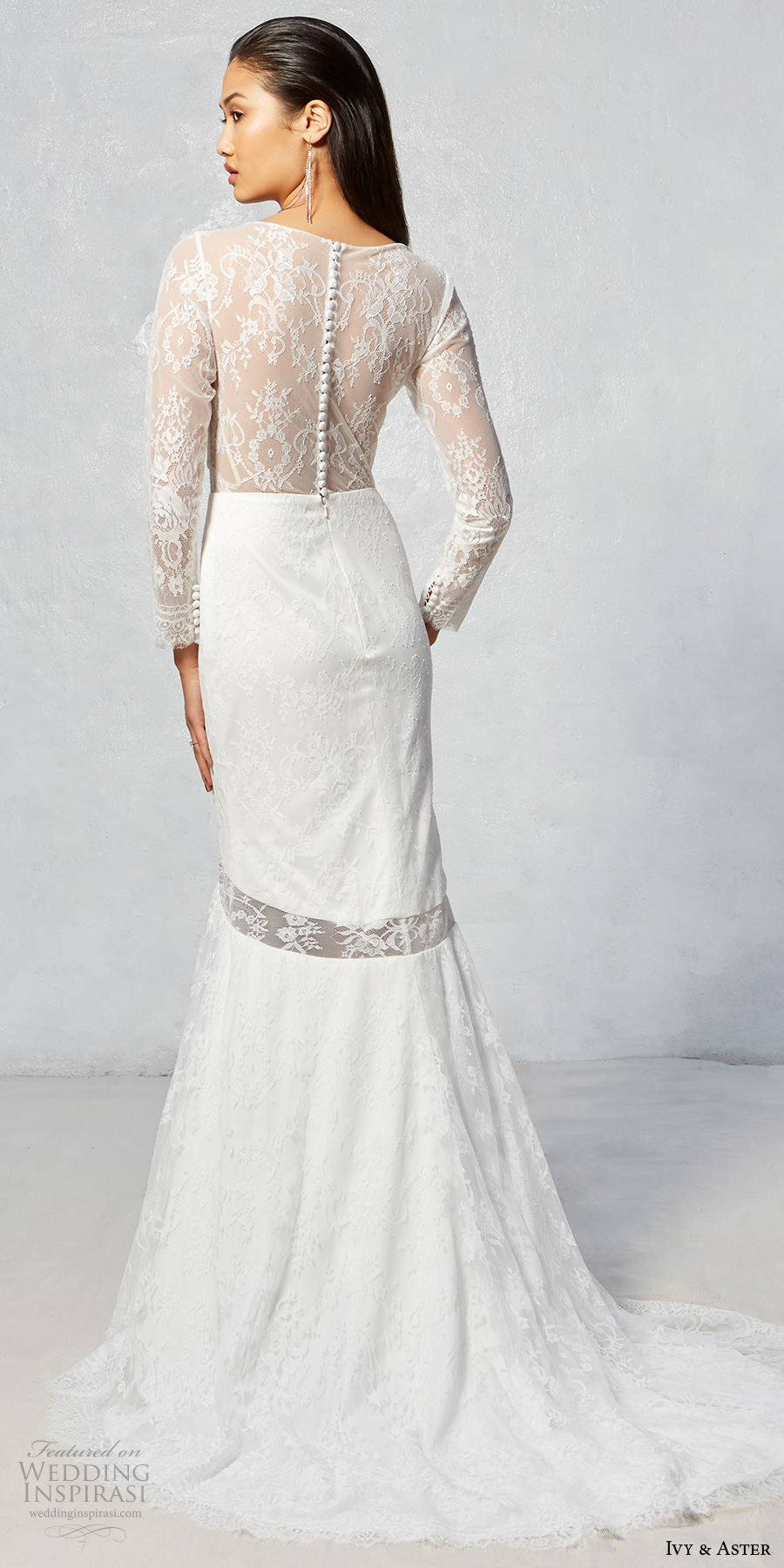 ivy aster fall 2017 bridal long lace sleeves v neck full embellishment elegant fit and flare wedding dress illusion lace back sweep train (hammond) bv