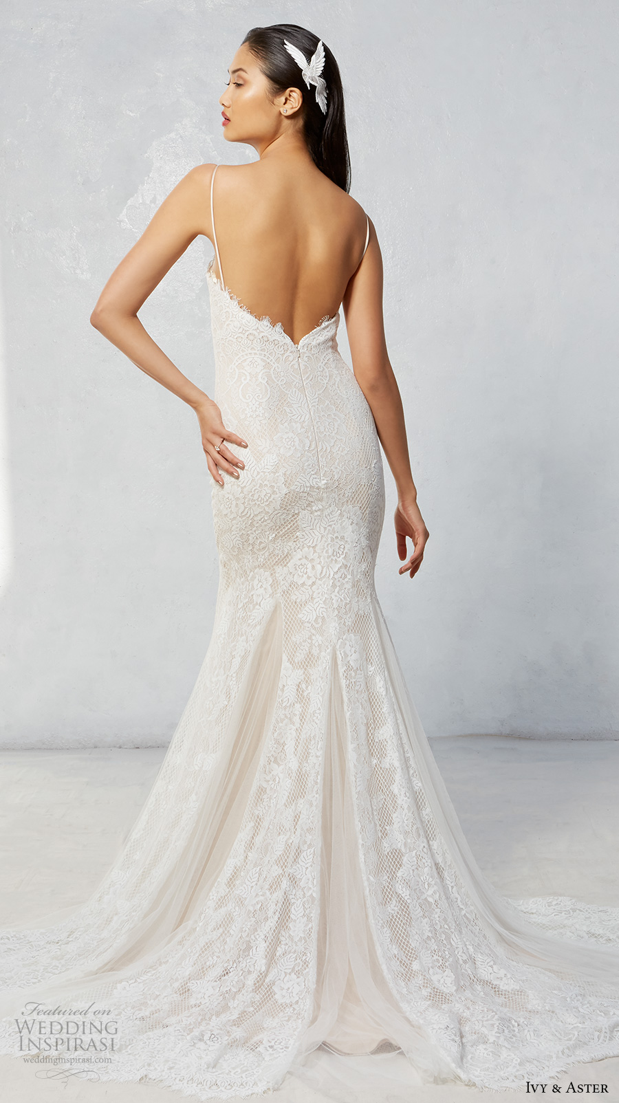 ivy aster fall 2017 bridal spagetti strap sweetheart neckline full embroidered elegant fit and flare mermaid wedding dress chapel train (talia) bv